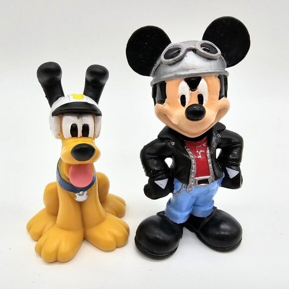 Vintage Disney Mickey Mouse And Pluto Biker Motorcycle Toys Cake Cupcake Topper - Picture 1 of 7